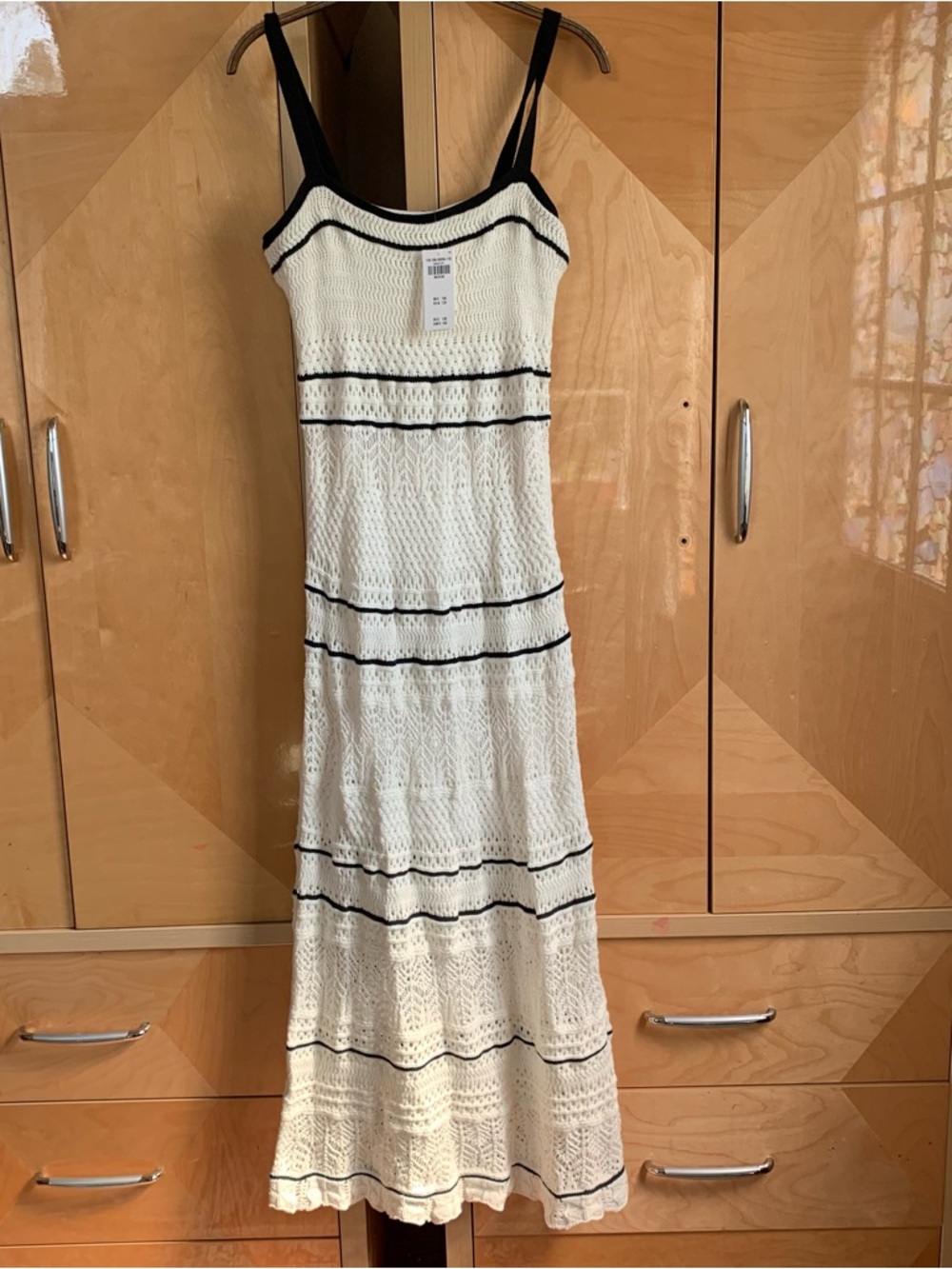 Abercrombie & Fitch Crochet Maxi Dress Black White Size M boho beach festival